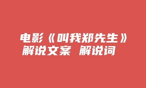 电影《叫我郑先生》解说文案 解说词 解说稿