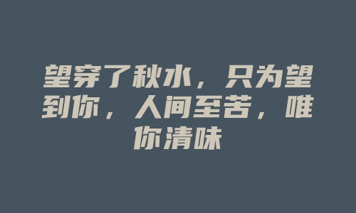 望穿了秋水，只为望到你，人间至苦，唯你清味