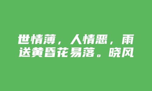 世情薄，人情恶，雨送黄昏花易落。晓风干，泪痕残