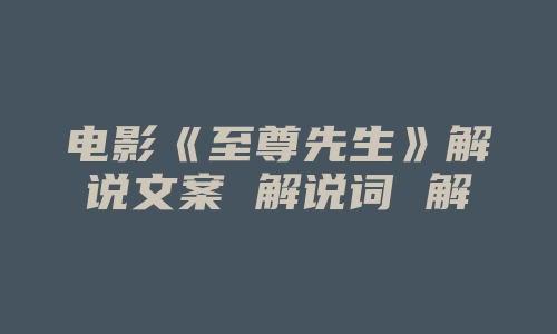 电影《至尊先生》解说文案 解说词 解说稿